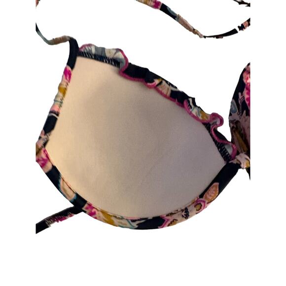 Shade & Shore Navy Blue & Pink Print Push-Up Halter Bikini Top Women's 34C - Picture 12 of 12